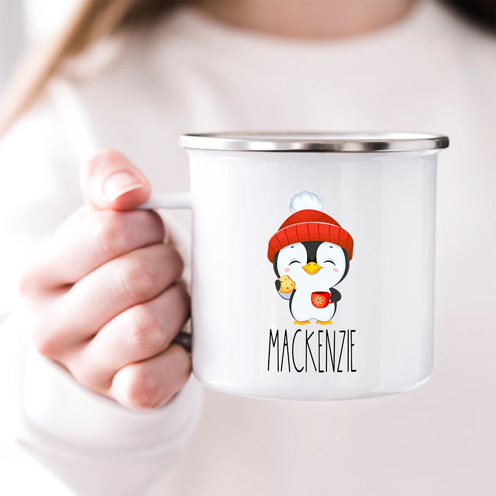 Customized Kids Mug with Name for Boys & Girls, Penguin Hot Chocolate Toddler Mug