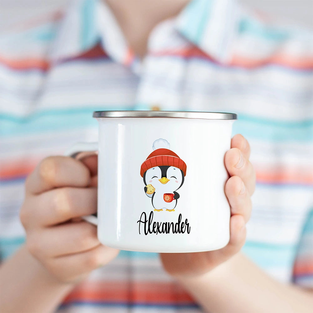 Customized Kids Mug with Name for Boys & Girls, Penguin Hot Chocolate Toddler Mug