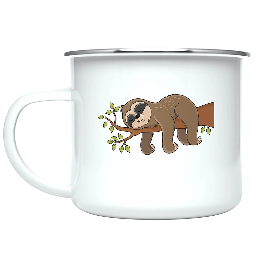 Close-up of sloth artwork printed on both sides of the personalized kids mug