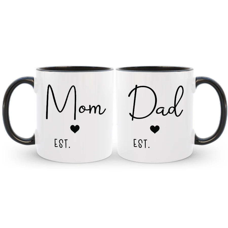 New Mom and Dad Custom Est Mug Set, First Time Mommy and Daddy Coffee Mugs