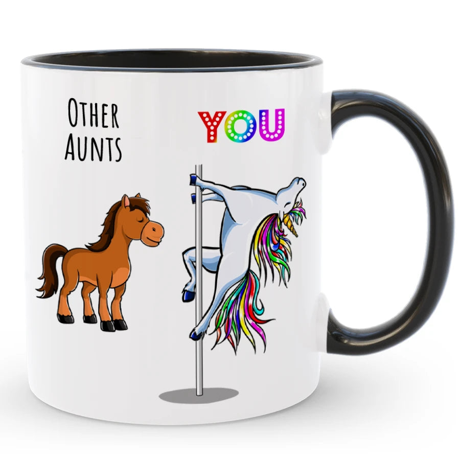 Custom Aunt Coffee Mug, Aunt Gag Mug, Funny Unicorn Aunt on Dancing Pole Mug