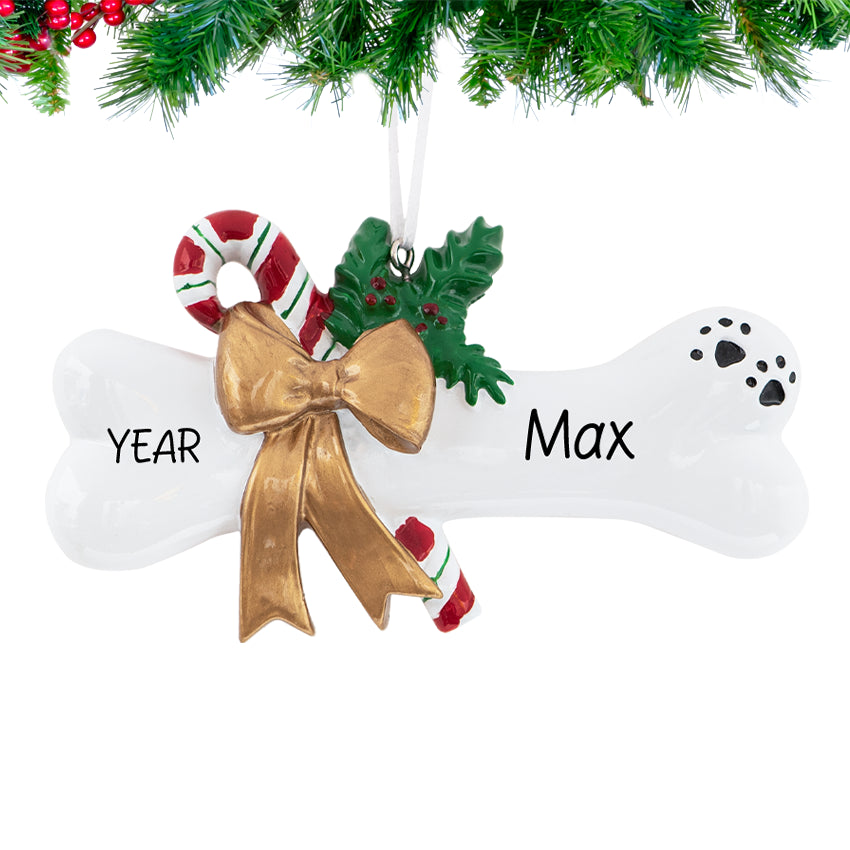 Custom dog bone ornament, a playful decoration to celebrate your furry friend.
