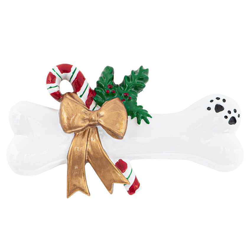 Personalized Ribbon on Dog Bone Christmas Ornament