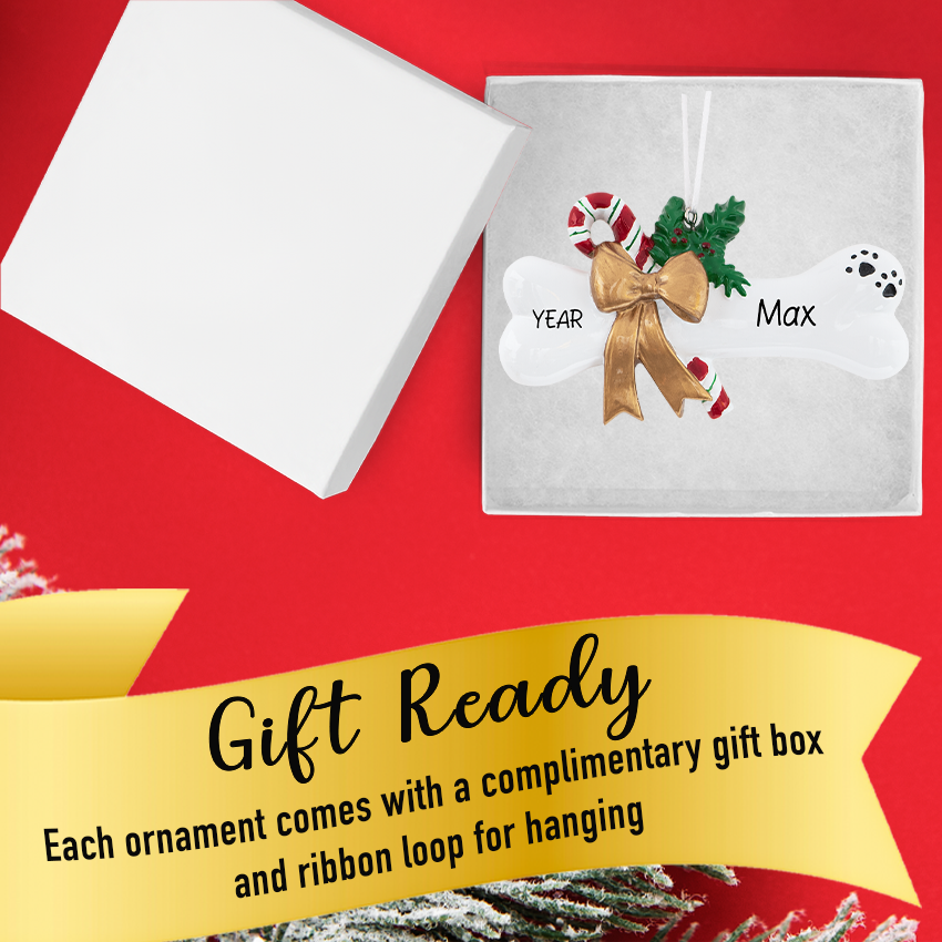 Personalized Ribbon on Dog Bone Christmas Ornament