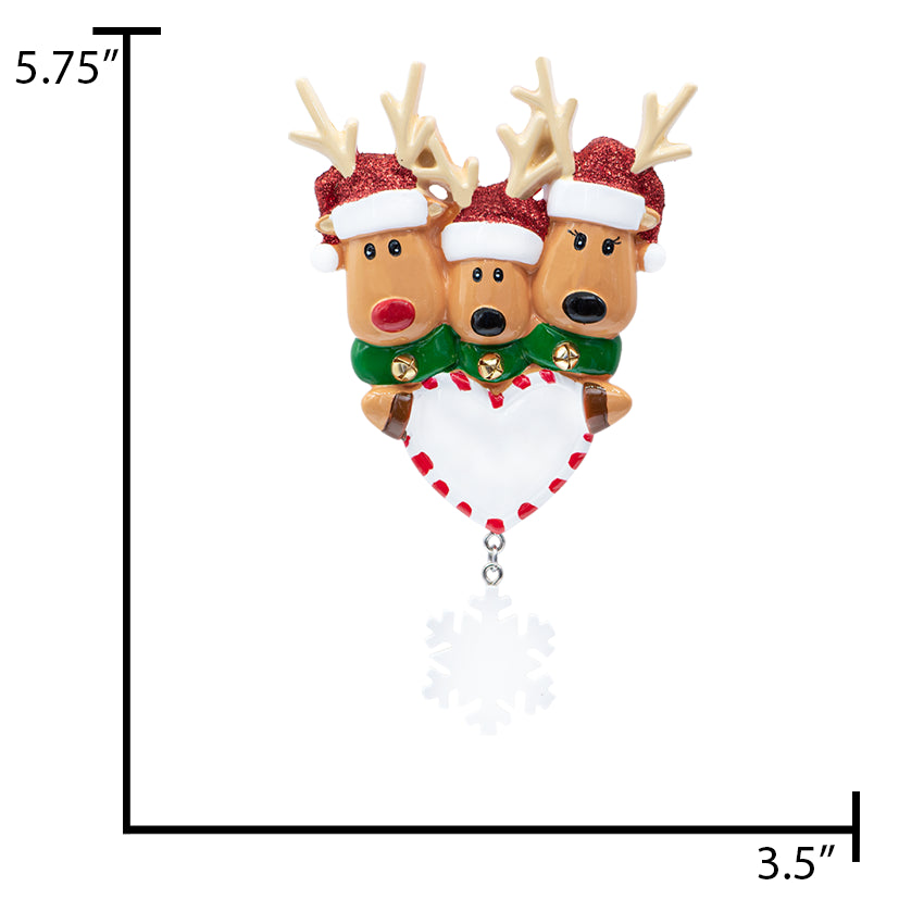 Personalized Reindeer Family of 3 Christmas Ornament
