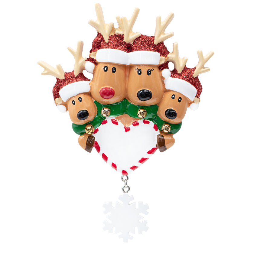 Personalized Reindeer Family of 4 Christmas Ornament