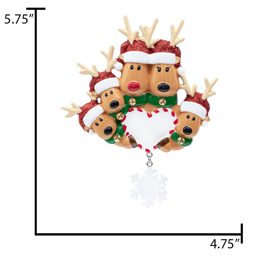 Personalized Reindeer Family of 5 Christmas Ornament