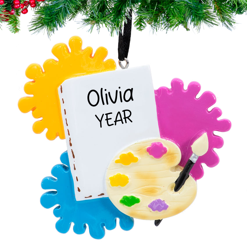 Artist Palette With Custom Name & Year Hanging on a tree