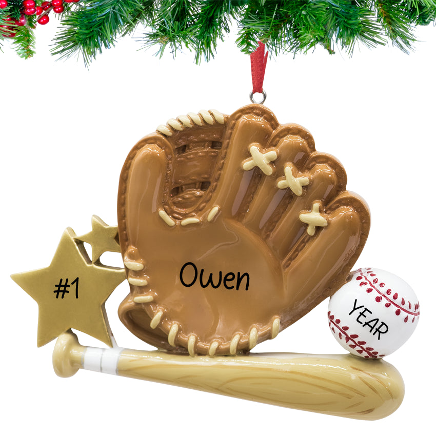 Personalized Baseball Mitt & Bat Christmas Ornament 2025