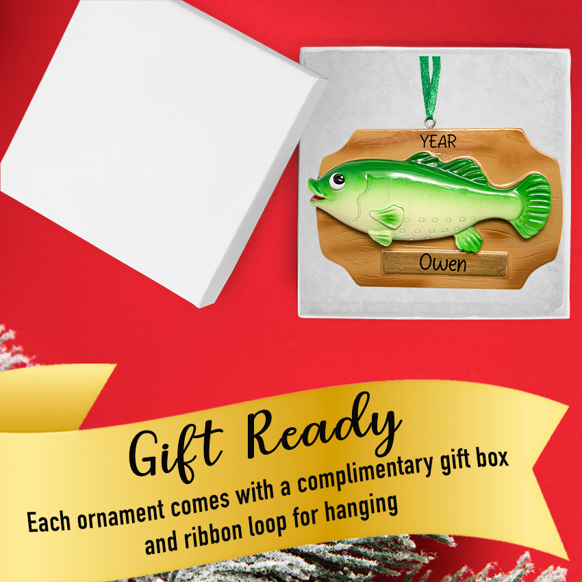 Personalized Fish Bass on Plaque Christmas Ornament