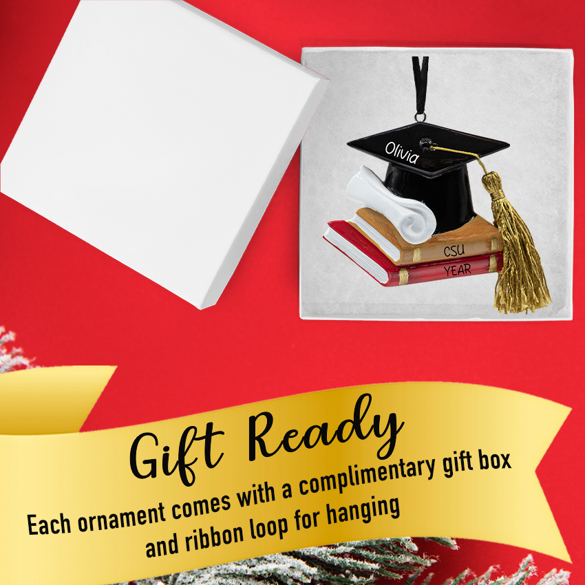 Personalized Graduation Christmas Ornament - Cap & Books