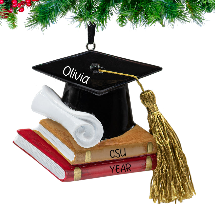 Personalized Graduation Christmas Ornament - Cap & Books