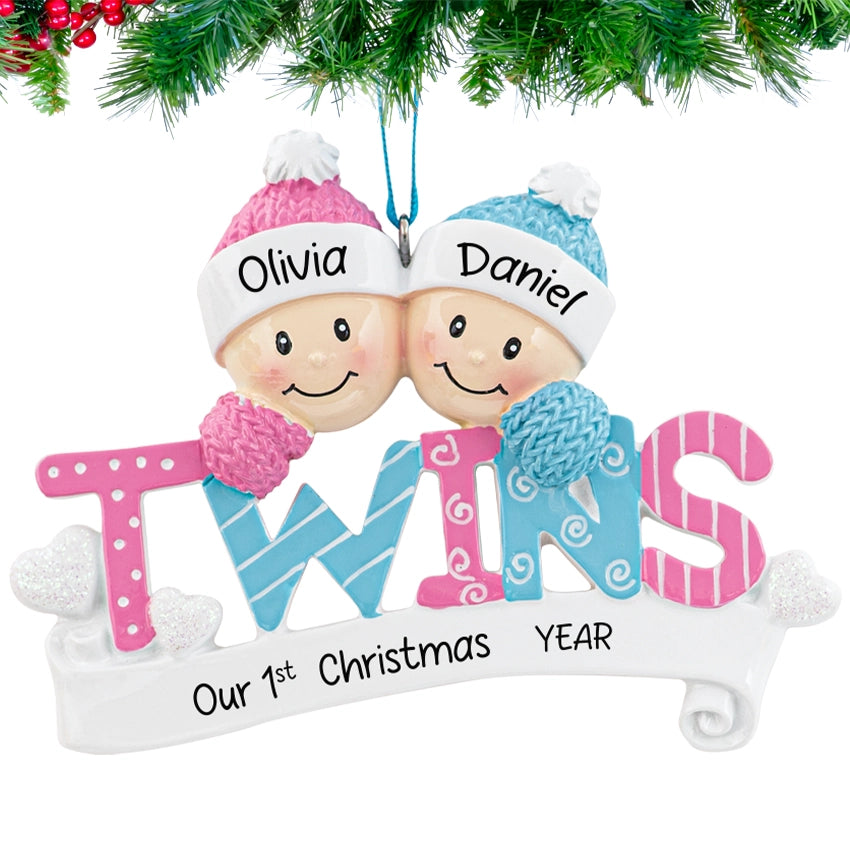 Personalized Twin Boy & Girl Christmas Ornament