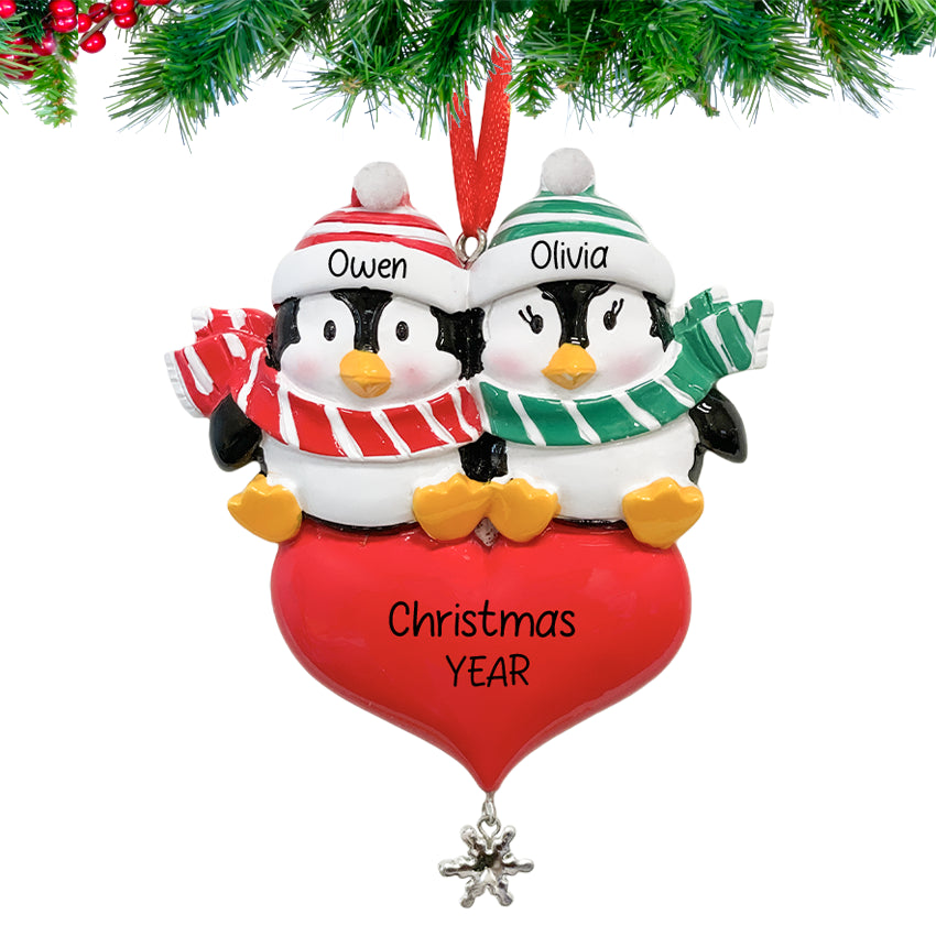 Custom Penguin Couple Christmas Tree Ornament