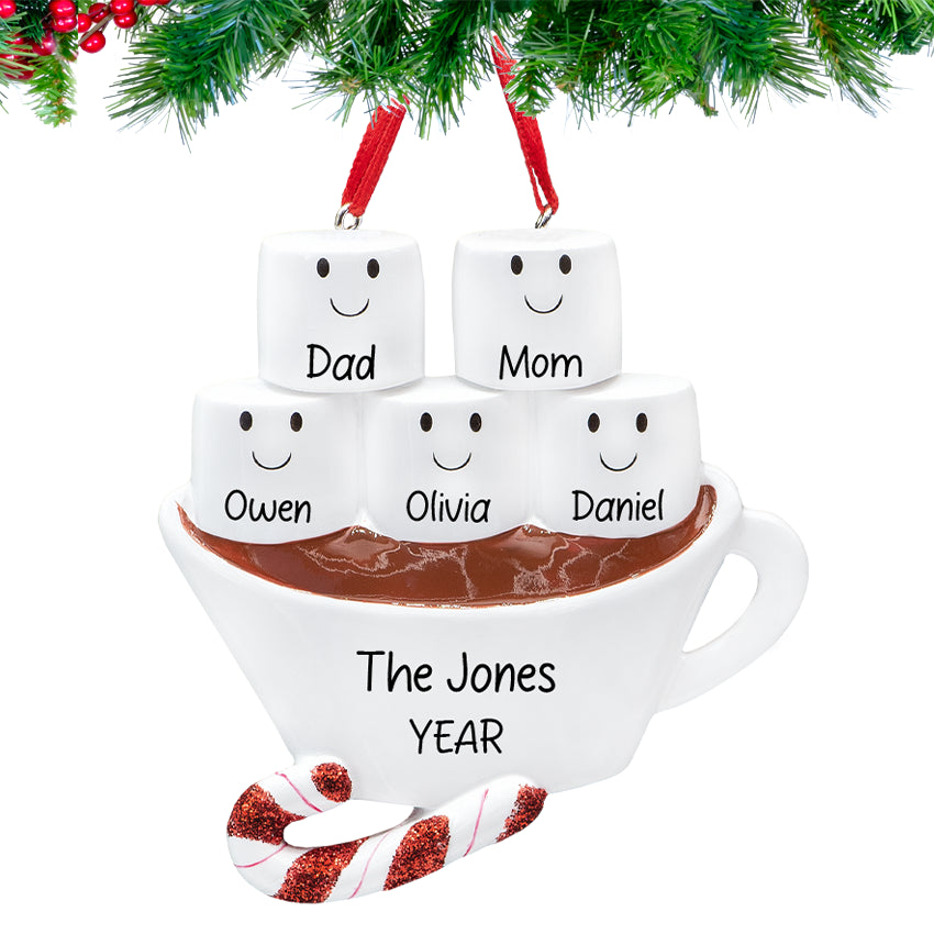Custom Hot Chocolate Family of 5 Christmas Ornament
