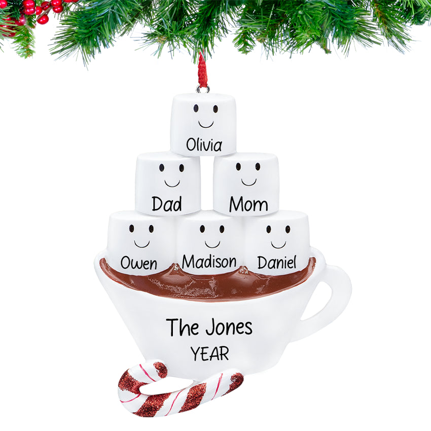 Custom Hot Chocolate Family of 6 Christmas Ornament