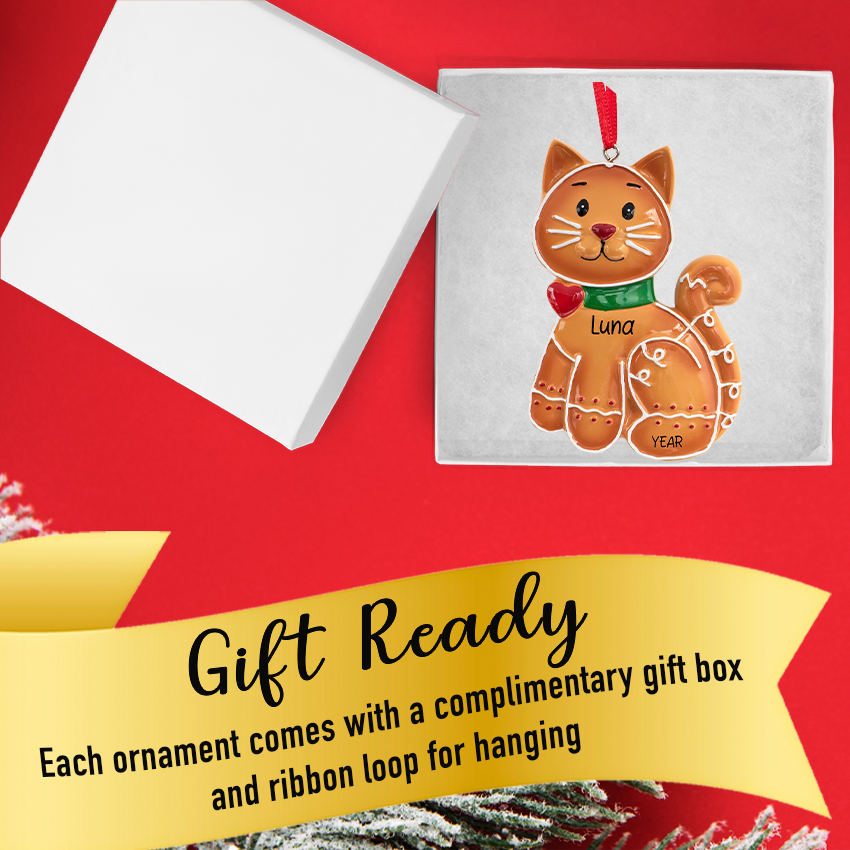 Personalized Gingerbread Cat Christmas Ornament