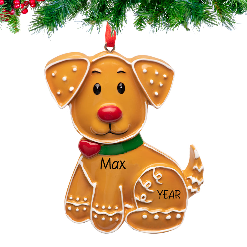 Custom gingerbread dog ornament, a delightful holiday keepsake to celebrate your pet's spirit.