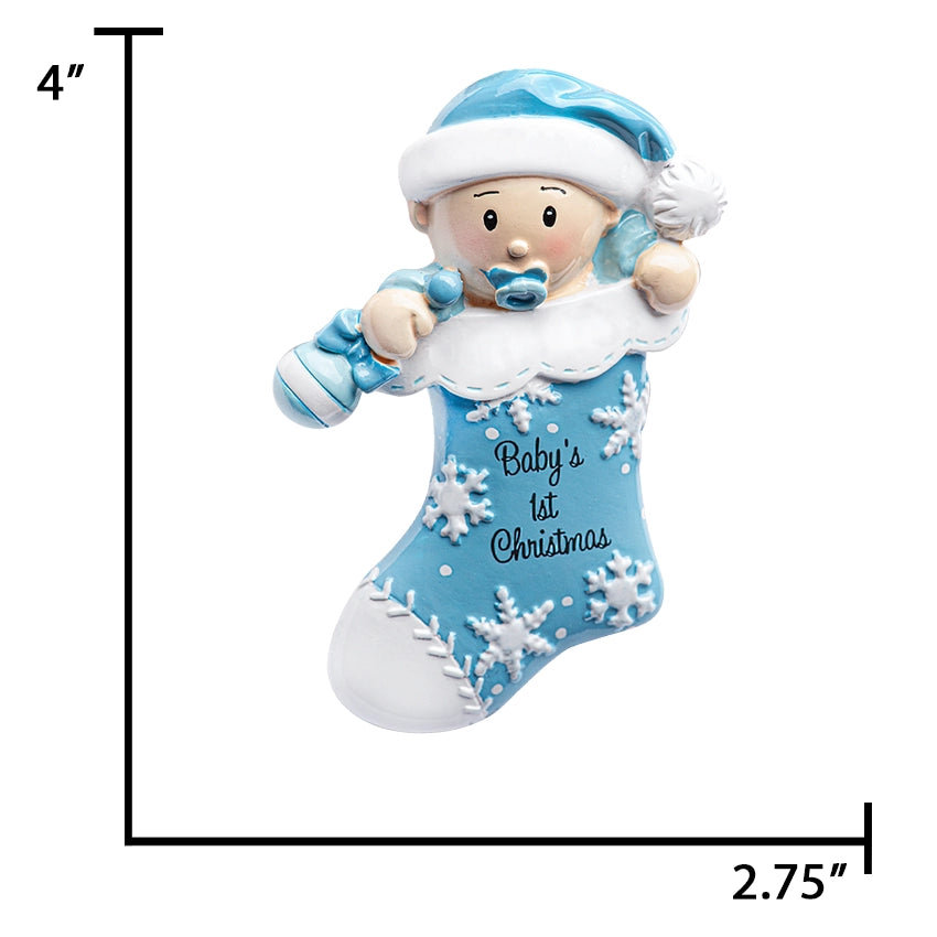 Personalized My Baby's First Christmas Ornament - Baby Boy in Stocking