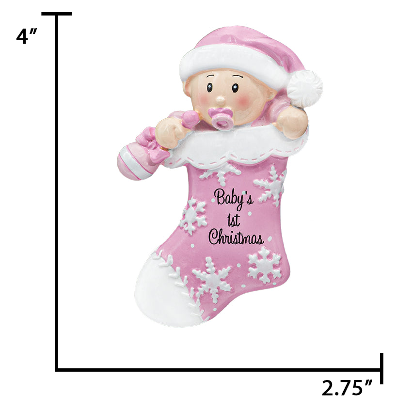 Personalized My Baby's First Christmas Ornament - Baby Girl in Stocking