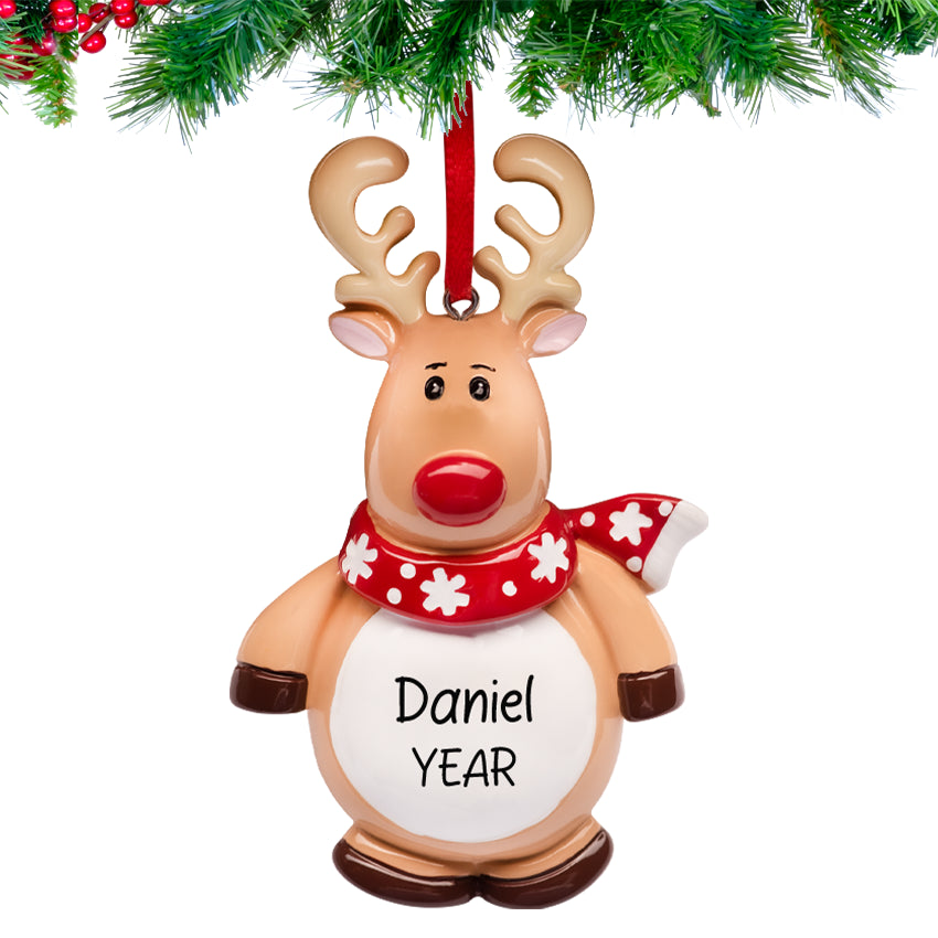 Personalized Red Nosed Reindeer Christmas Ornament