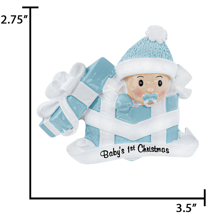 Personalized Baby's First Christmas Ornament - Baby Boy in Present