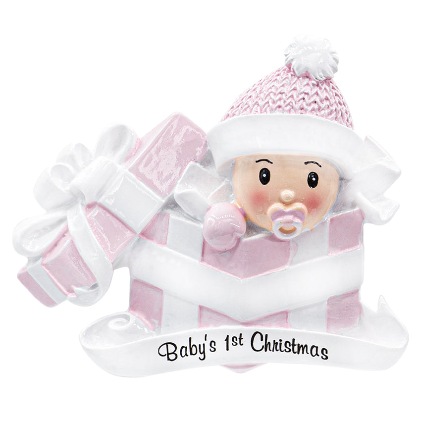Personalized Baby's First Christmas Ornament - Baby Girl in Present