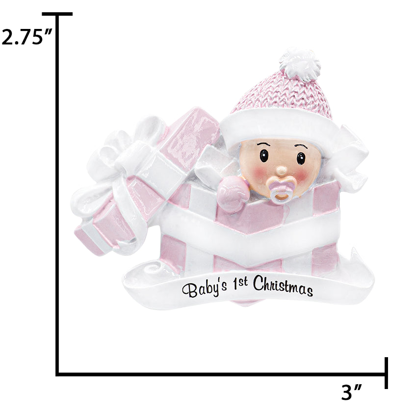 Personalized Baby's First Christmas Ornament - Baby Girl in Present