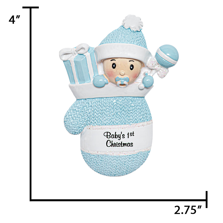 Personalized Baby's First Christmas Ornament - Baby Boy in Mitten