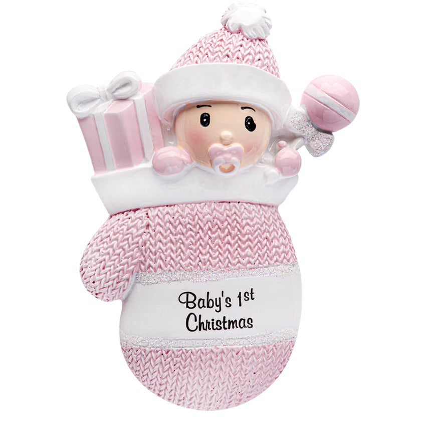 Personalized Baby's First Christmas Ornament - Baby Girl in Mitten