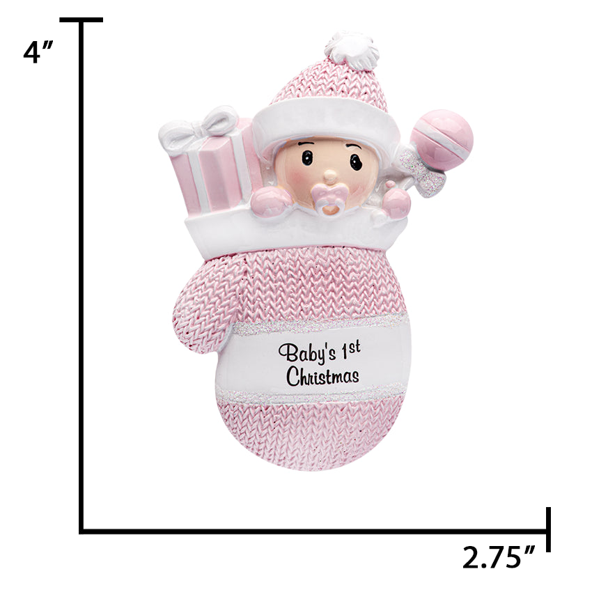 Personalized Baby's First Christmas Ornament - Baby Girl in Mitten