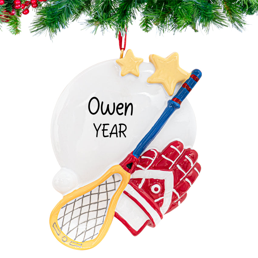 Personalized Lacrosse Ball Christmas Ornament / Stick Glove