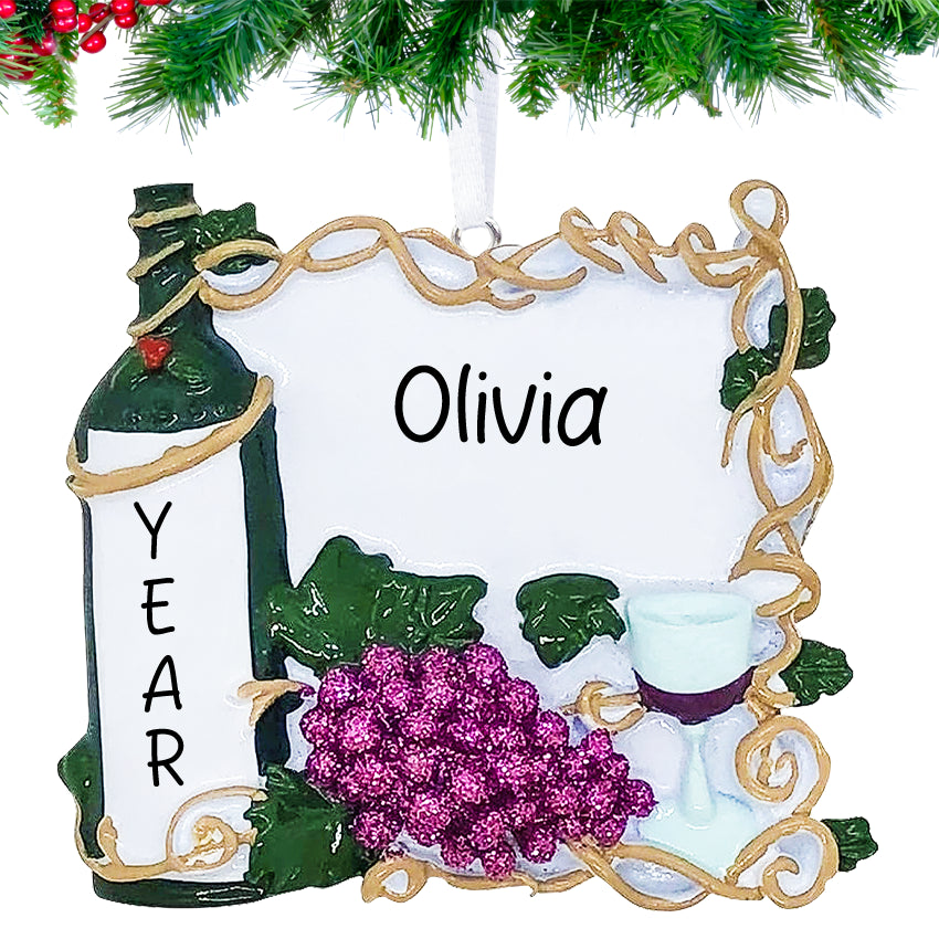 Custom Wine Ornament With Name & Year