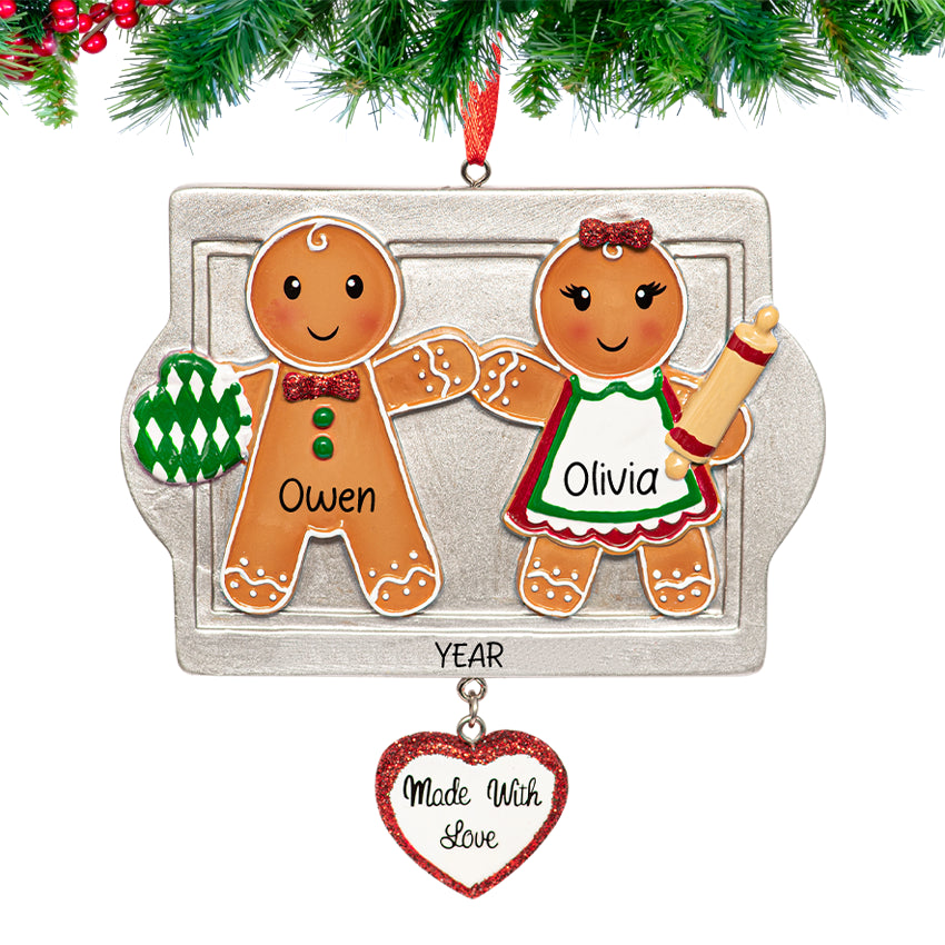 gingerbreads couple ornaments made with love custom text custom name