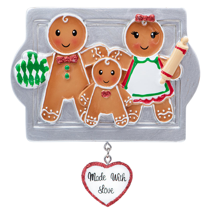 Personalized Made with Love Family of 3 Christmas Ornament
