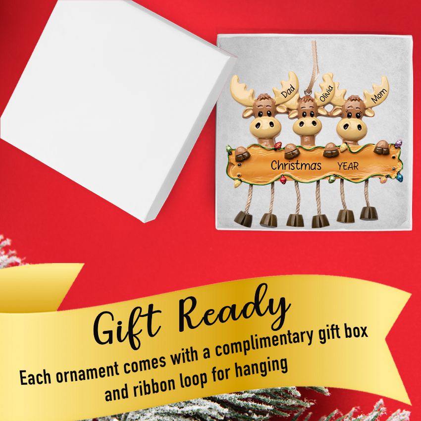 Personalized Moose Family of Three Christmas Ornament