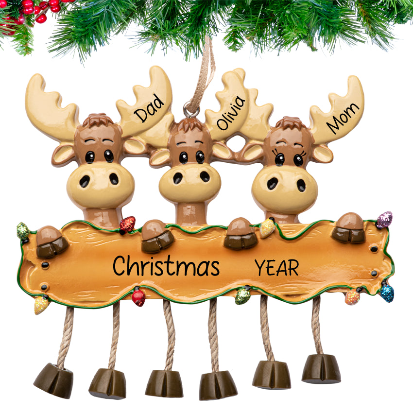 Personalized Moose Family of Three Christmas Ornament