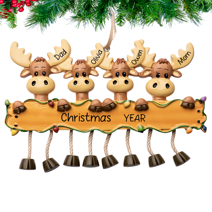 Personalized Moose Family of Four Christmas Ornament