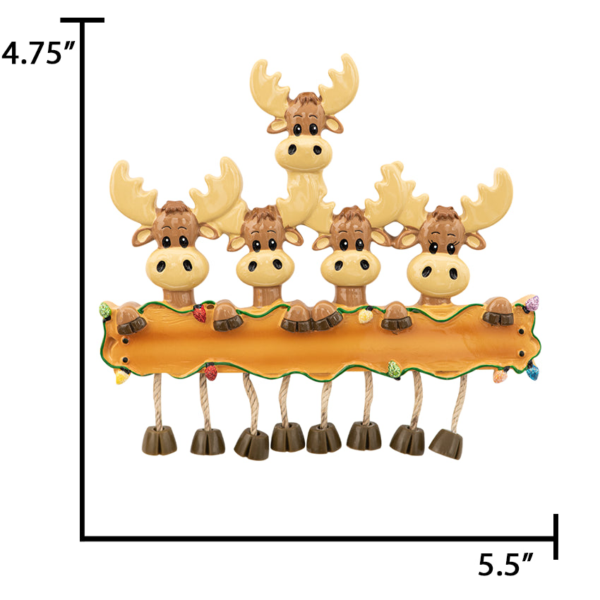 Personalized Moose Family of Five Christmas Ornament