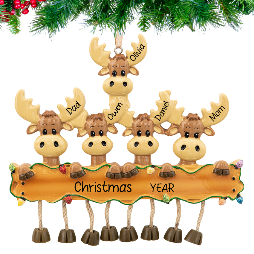Personalized Moose Family of Five Christmas Ornament