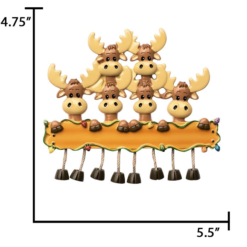 Personalized Moose Family of Six Christmas Ornament