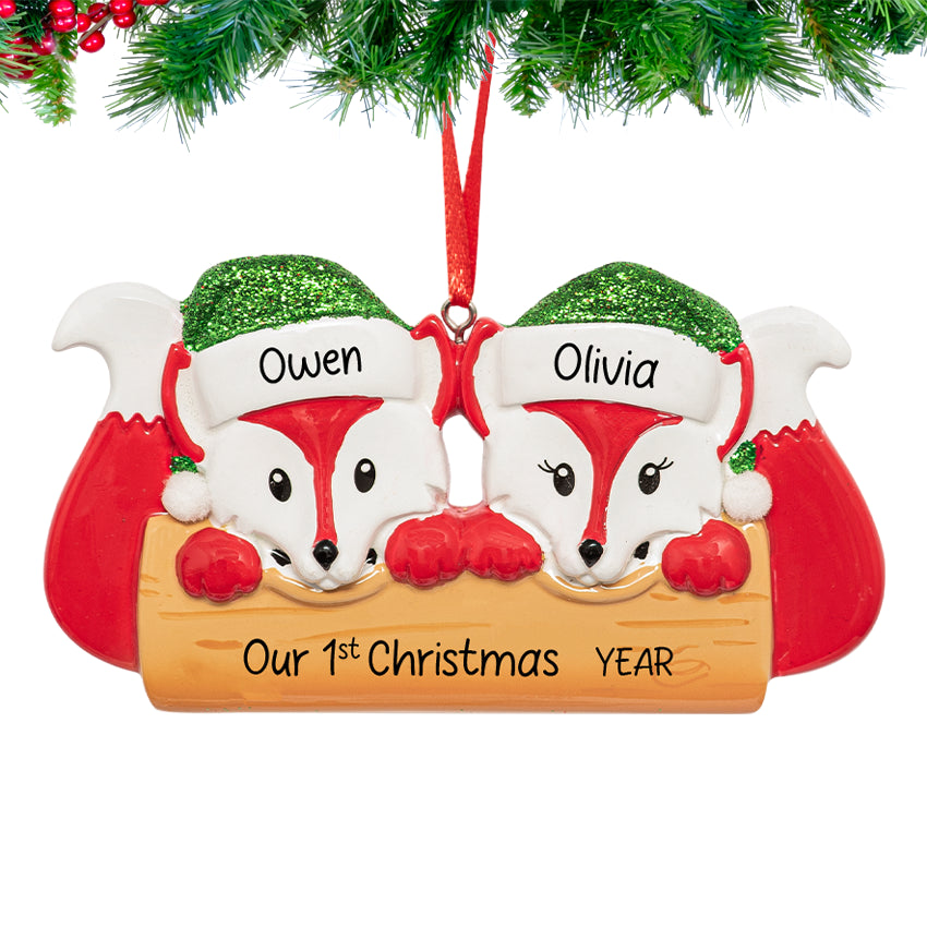 Personalized Our First Christmas Together Ornament - Red Fox Couple
