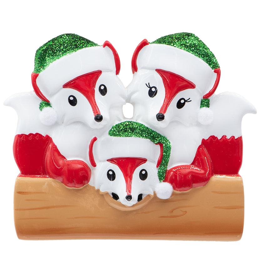 Personalized Fox Family of 3 Christmas Ornament