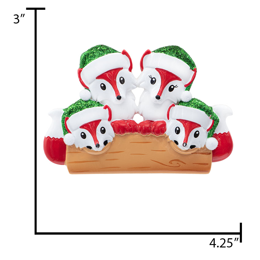 Personalized Fox Family of 4 Christmas Ornament