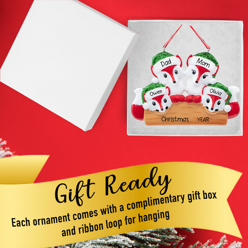 Personalized Fox Family of 4 Christmas Ornament