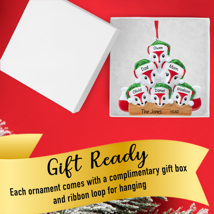 Personalized Fox Family of 6 Christmas Ornament