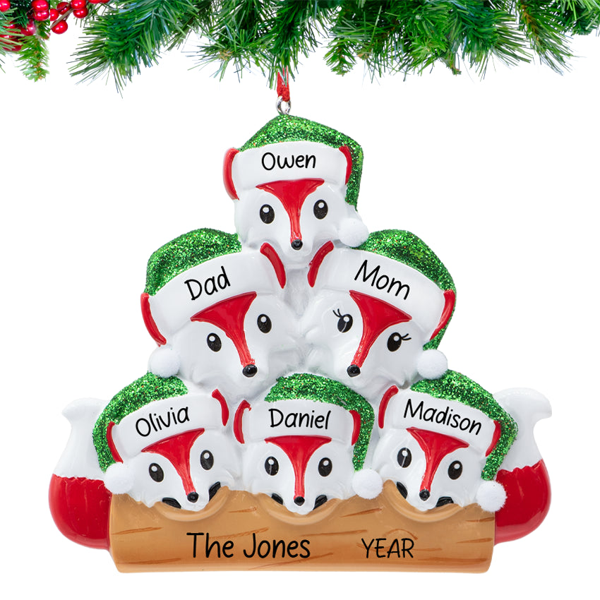 Personalized Fox Family of 6 Christmas Ornament