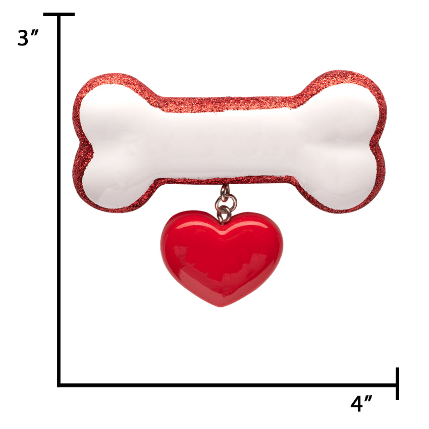 Personalized Dog Bone Christmas Ornament with Heart