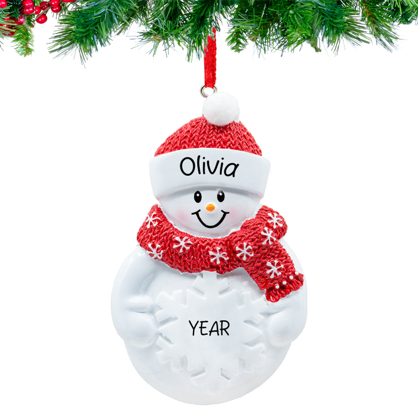 Snowman with Snowflake Personalized Christmas Ornament