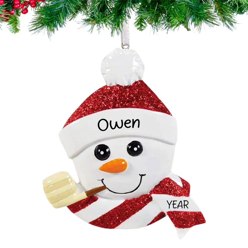 Personalized Snowman Head with Pipe Christmas Ornament